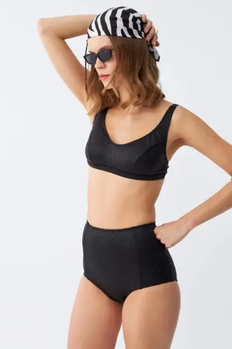 Angelino Ayollar Qora Pedli Baland Bel Bikini To'plami - 5