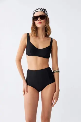 Angelino Ayollar Qora Pedli Kvadrat Yoqali Baland Bellik Bikini To'plami - 3
