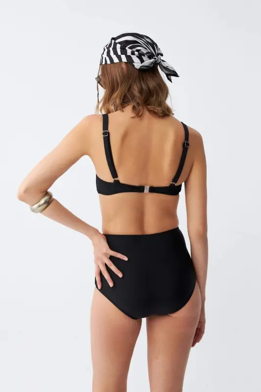 Angelino Ayollar Qora Pedli Kvadrat Yoqali Baland Bellik Bikini To'plami - 5