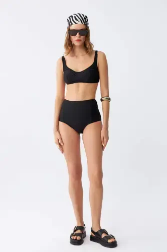 Angelino Ayollar Qora Pedli Kvadrat Yoqali Baland Bellik Bikini To'plami - BÜYÜKBEDENIZ (1)