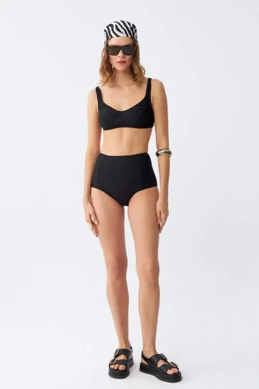 Angelino Ayollar Qora Pedli Kvadrat Yoqali Baland Bellik Bikini To'plami - 2