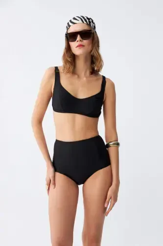 Angelino Ayollar Qora Pedli Kvadrat Yoqali Baland Bellik Bikini To'plami - 3