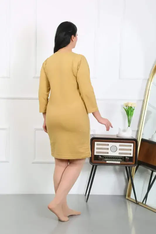 Angelino ayollar uchun Penye katta uzunyoʻl kiyim kiyim Hardal 12506 - 4