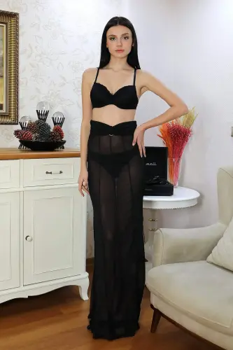 Angelino Ayollar uchun qo'llab-quvvatlovchi dantel tafsilotli strapless byustgalter to'plami 5050 Qora - BÜYÜKBEDENIZ (1)