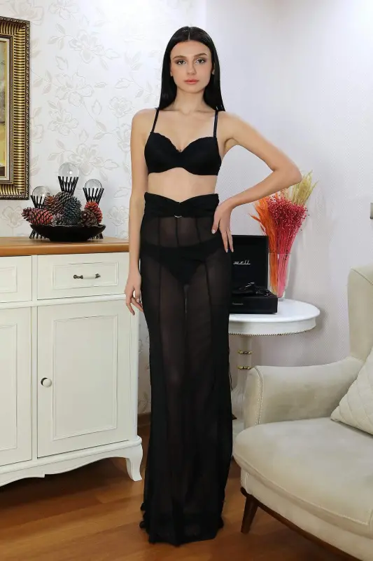 Angelino Ayollar uchun qo'llab-quvvatlovchi dantel tafsilotli strapless byustgalter to'plami 5050 Qora - 2