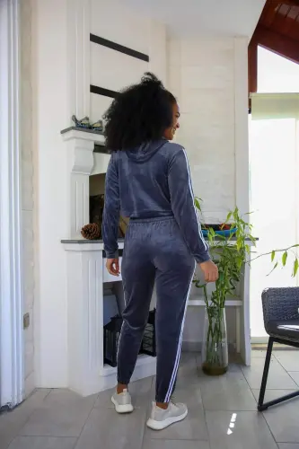 Angelino Ayollar Velur Kapüşonli Sport Kostyumi 9054 - 2