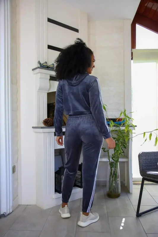 Angelino Ayollar Velur Kapüşonli Sport Kostyumi 9054 - 2