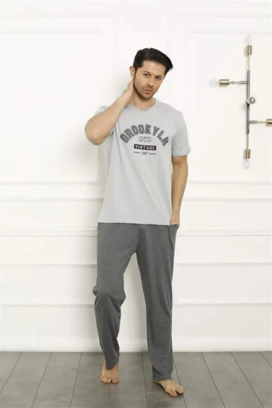 Angelino Baba Oğul Gri Aile Pijama Takım Ayrı Ayrı Satılır 50102 - 1
