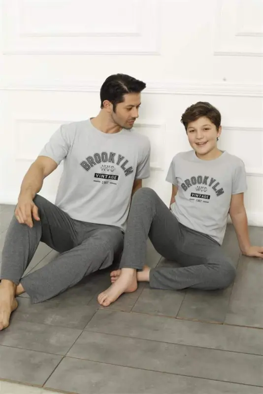Angelino Baba Oğul Gri Aile Pijama Takım Ayrı Ayrı Satılır 50102 - 6