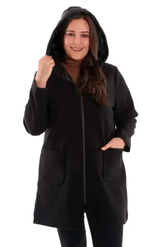 Angelino Back Quilted Front Beaver Black Coat - BÜYÜKBEDENIZ (1)