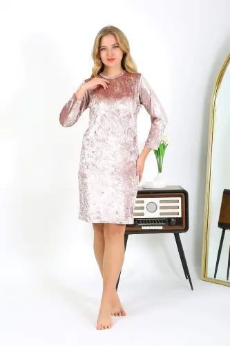 Angelino Бархатное домашнее платье туника ночная рубашка пудра 13133 - 1