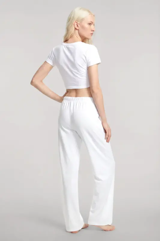 Angelino Baskılı Crop T-Shirt Pantolon Takım Beyaz - 3