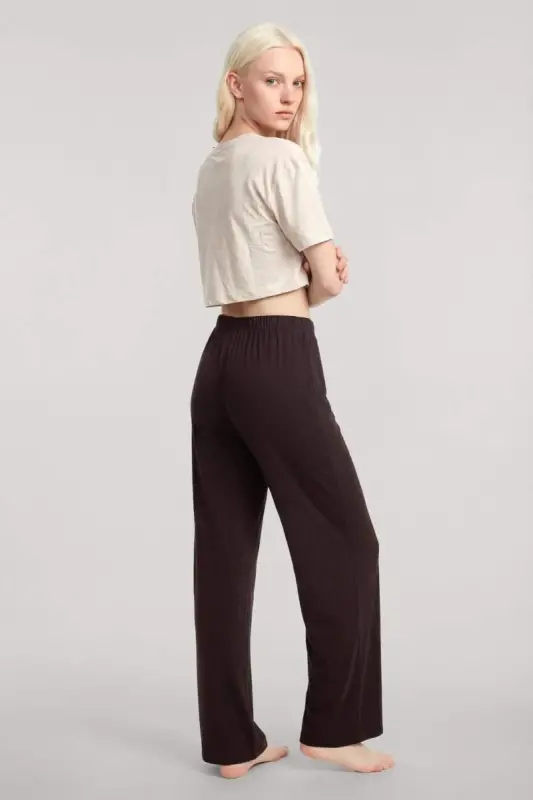 Angelino Baskılı Crop T-Shirt Pantolon Takım Kum Kahve - 4