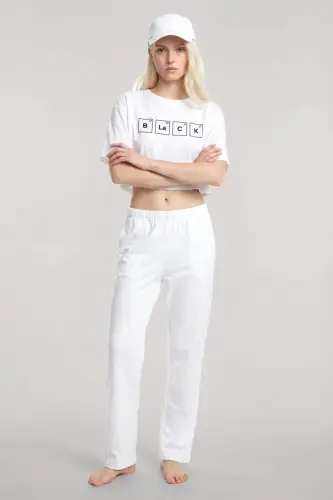 Angelino Baskiyli Crop T-Shirt va Shim to'plami Oq - 1