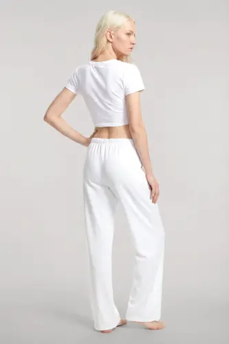 Angelino Baskiyli Crop T-Shirt va Shim to'plami Oq - 3