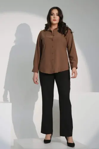 Ангелино Большая Размер Базовая Коричневая Рубашка - 3
