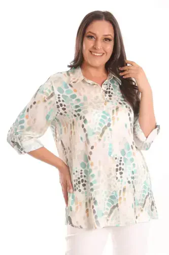 Angelino Большой Размер Мятная Цифровая Печать Мятая Рубашка - 1