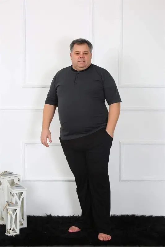 Angelino Большой Размер Мужской Антрацитовый Трикотажный Пижамный Комплект 65010 - 2
