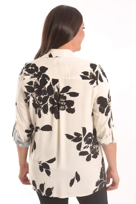 Angelino Большой Размер Pili в клетку с цветочным рисунком Экрю Рубашка - 5