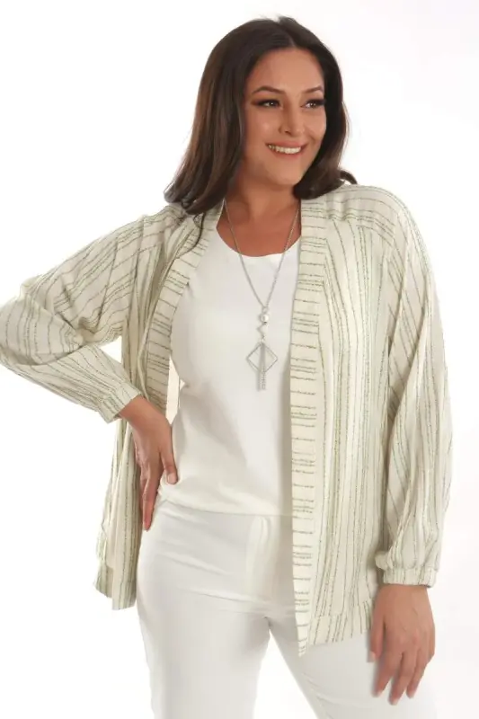 Angelino Большой Размер В Полоску Oversize Зеленая Куртка - 3