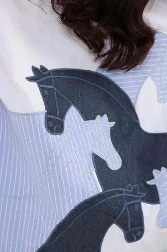 Angelino Большой Размер Задняя Лошадь Вышивка Деталь Oversize Белая Рубашка - 5