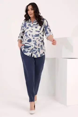 Angelino Большой Размерный Узорчатый Вискозный Индиго Рубашка - 7