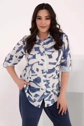 Angelino Большой Размерный Узорчатый Вискозный Индиго Рубашка - 9
