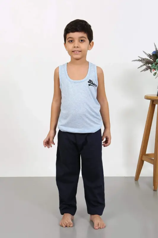 Angelino Boys Sleeveless Knitted Pajamas Set Blue 20439 - 5