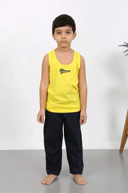 Angelino Boys Sleeveless Knitted Pajamas Set Yellow 20439 - 7