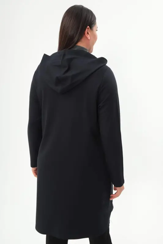 Angelino Büyük Beden Baklava Desen Fermuarlı Lacivert Kap - 5