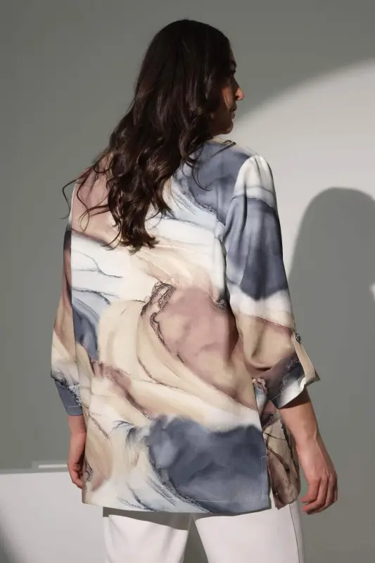 Angelino Büyük Beden Batik Desen Kruvaze Yaka Gri Ceket - 8