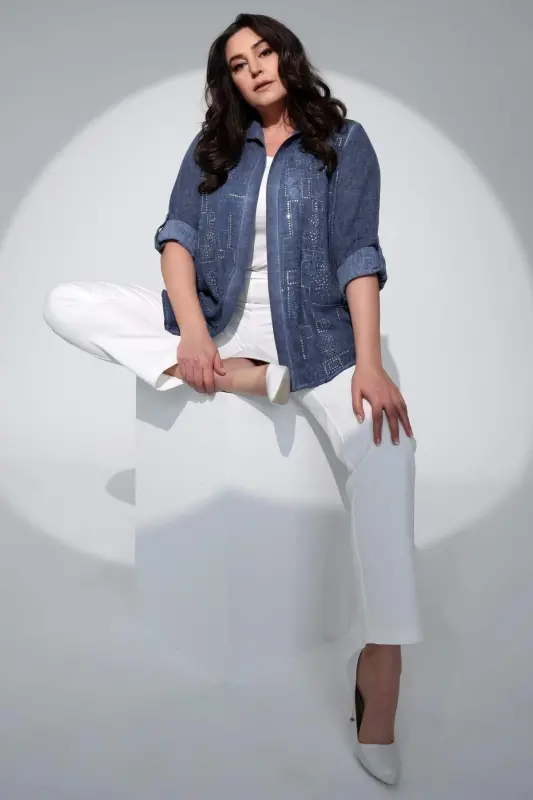 Angelino Büyük Beden Beli Lastikli Dar Paça Beyaz Pantolon - 3