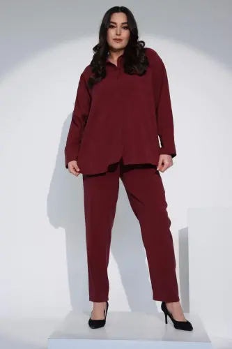 Angelino Büyük Beden Bordo Beli Lastikli Pantolon - 9