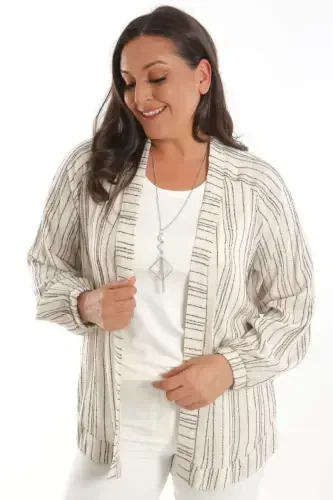 Angelino Büyük Beden Çizgili Oversize Siyah Ceket - 4