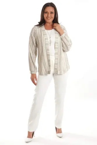 Angelino Büyük Beden Çizgili Oversize Siyah Ceket - BÜYÜKBEDENIZ (1)