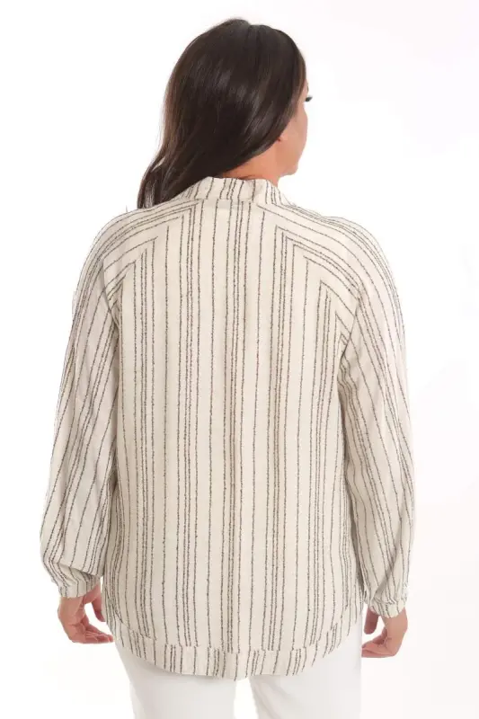 Angelino Büyük Beden Çizgili Oversize Siyah Ceket - 5