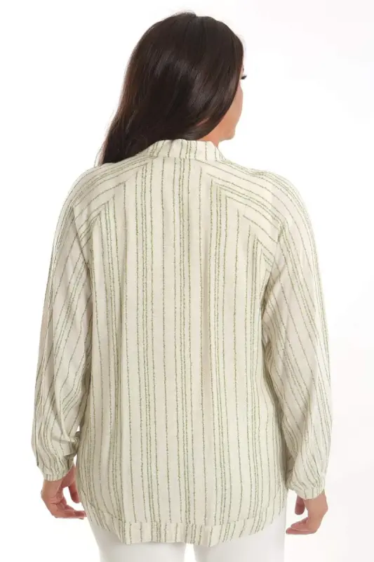 Angelino Büyük Beden Çizgili Oversize Yeşil Ceket - 5