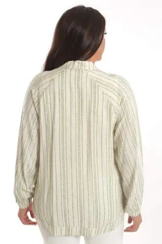 Angelino Büyük Beden Çizgili Oversize Yeşil Ceket - 5