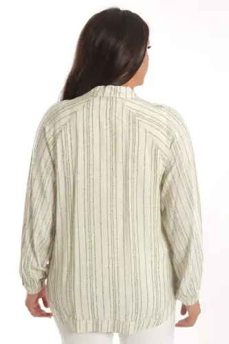 Angelino Büyük Beden Çizgili Oversize Yeşil Ceket - 5