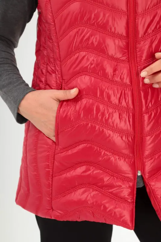 Angelino Büyük Beden Dalga Desen Kapitone Kırmızı Yelek - 4