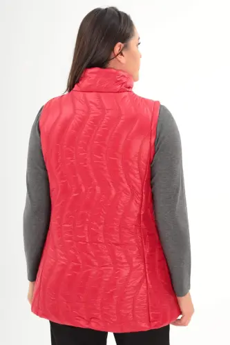 Angelino Büyük Beden Dalga Desen Kapitone Kırmızı Yelek - 5