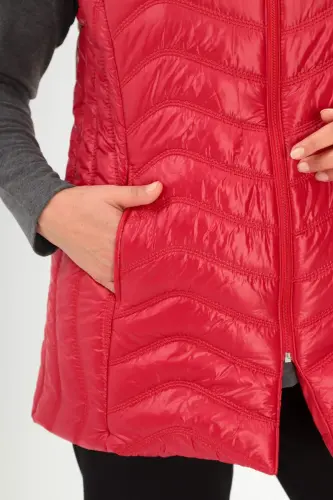 Angelino Büyük Beden Dalga Desen Kapitone Kırmızı Yelek - 4