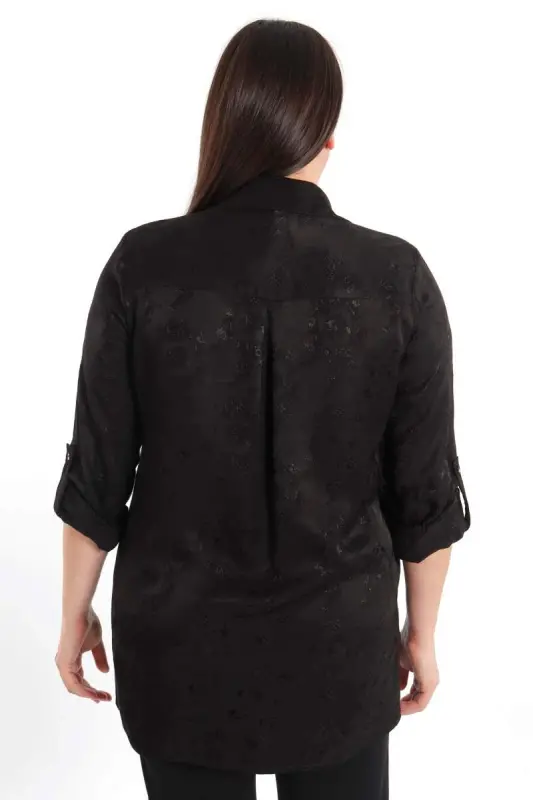 Angelino Büyük Beden Desenli Floş Viskoz Siyah Gömlek - 6
