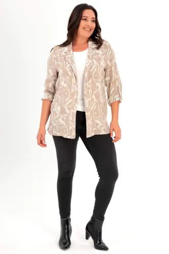 Angelino Büyük Beden Desenli Kruvaze Kahverengi Ceket - BÜYÜKBEDENIZ (1)