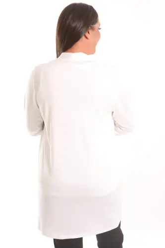 Angelino Büyük Beden Ekru Daire Desen Taş Baskılı Uzun Hırka - 4