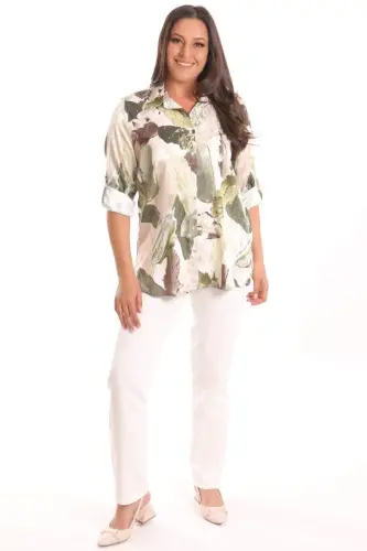 Angelino Büyük Beden Fırça Desenli Jakarlı Haki Gömlek - 2