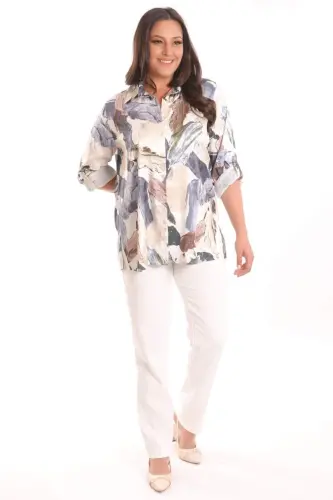 Angelino Büyük Beden Fırça Desenli Jakarlı Vizon Gömlek - 4