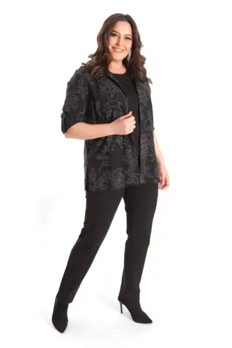 Angelino Büyük Beden Kendinden Desenli Siyah İkili Takım - BÜYÜKBEDENIZ (1)