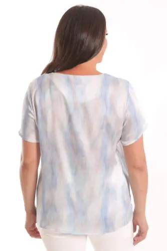 Angelino Büyük Beden Mavi Desenli Kısa Kol Bluz - 5