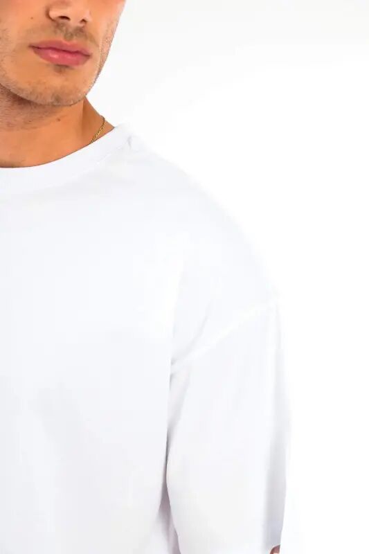 Angelino Büyük Beden Oversize Fit %100 Pamuk Beyaz T-shirt - 5